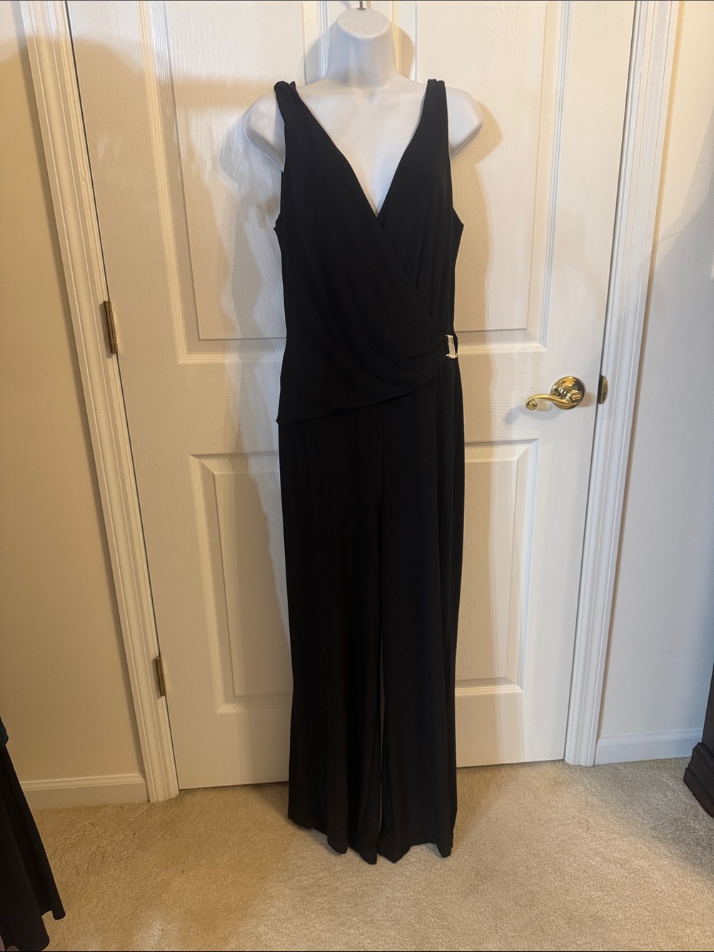 Anne Klein Black Sleeveless V-Neck Jumpsuit with Side Buckle